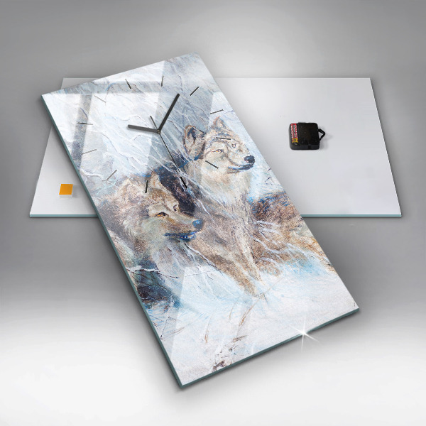 Vertical wall clock Wolves in the forest