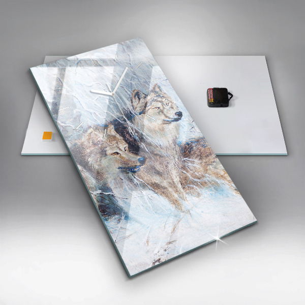 Vertical wall clock Wolves in the forest