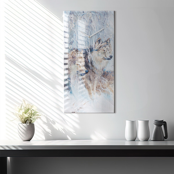 Vertical wall clock Wolves in the forest