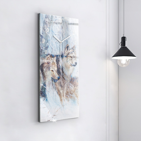 Vertical wall clock Wolves in the forest