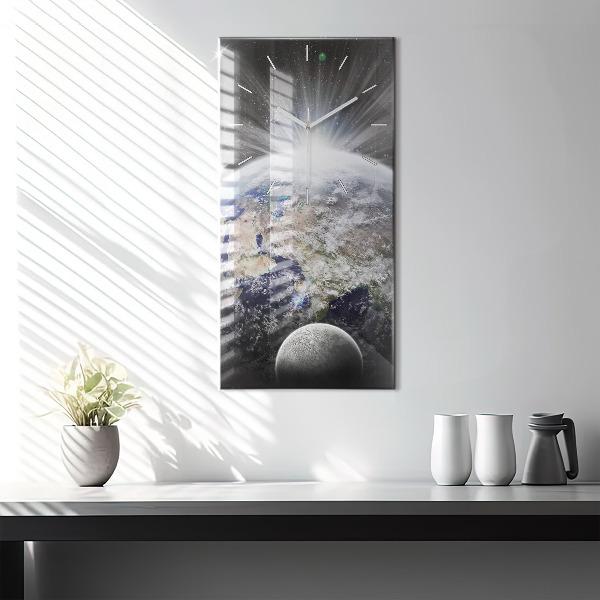 Vertical wall clock Earth Moon Sun