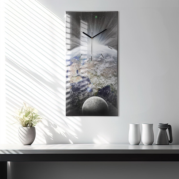 Vertical wall clock Earth Moon Sun