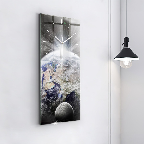 Vertical wall clock Earth Moon Sun