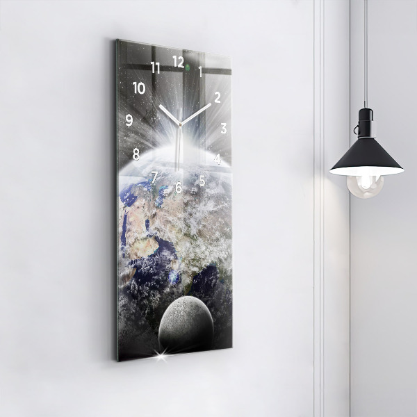 Vertical wall clock Earth Moon Sun