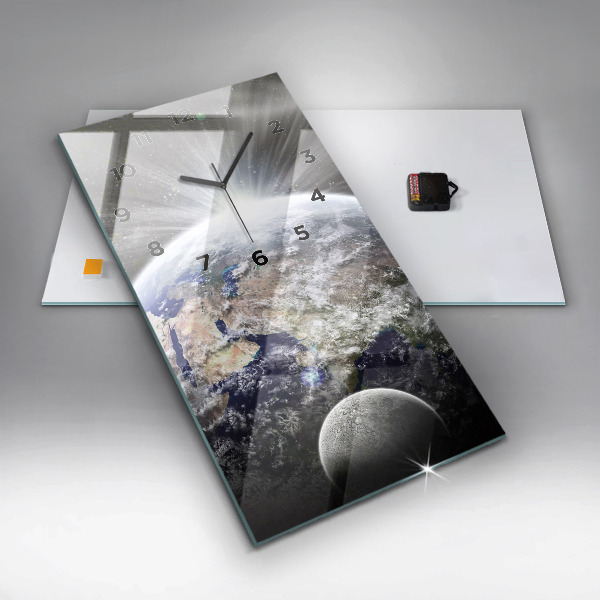 Vertical wall clock Earth Moon Sun