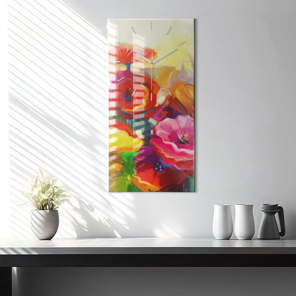 Vertical wall clock Colorful poppies