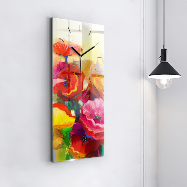 Vertical wall clock Colorful poppies