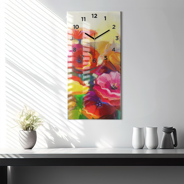 Vertical wall clock Colorful poppies