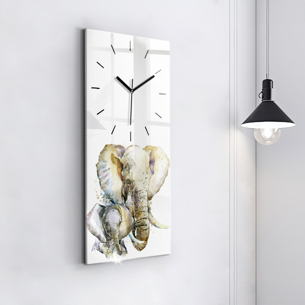 Vertical wall clock Painted animals elephants