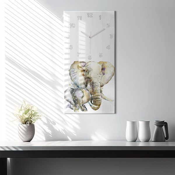 Vertical wall clock Painted animals elephants