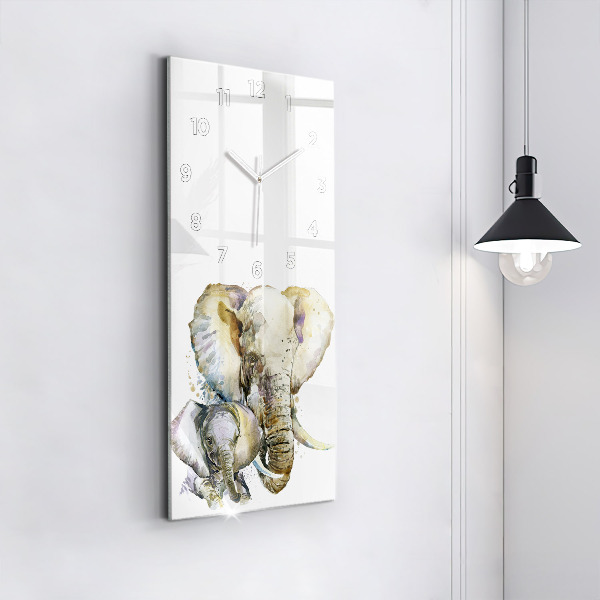 Vertical wall clock Painted animals elephants