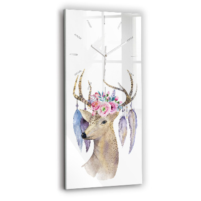 Vertical wall clock Deer head and flowers