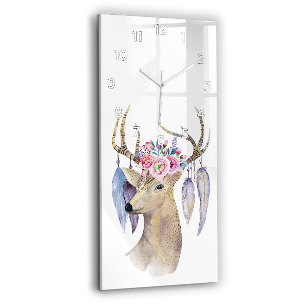 Vertical wall clock Deer head and flowers