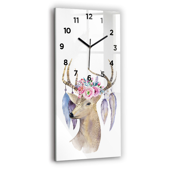 Vertical wall clock Deer head and flowers