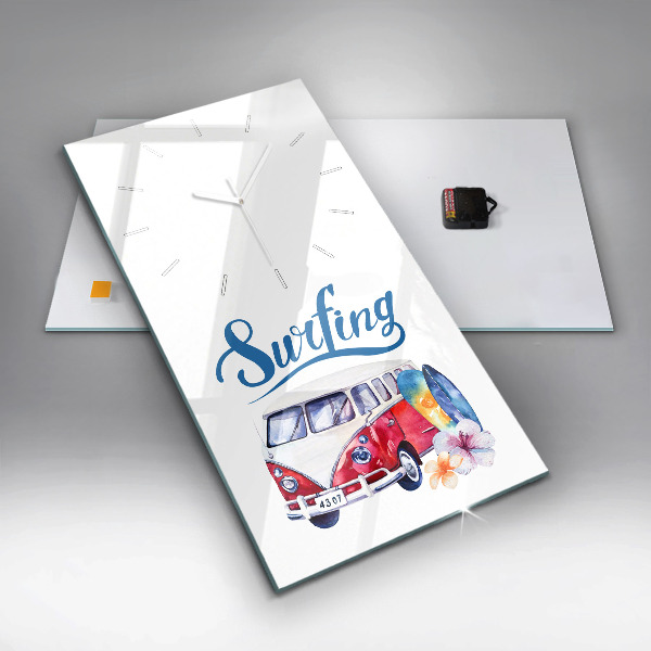 Vertical wall clock Car and Surfing sign