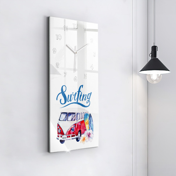 Vertical wall clock Car and Surfing sign