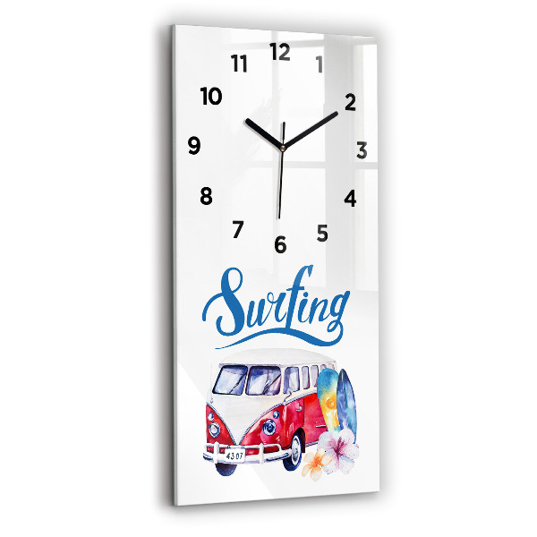 Vertical wall clock Car and Surfing sign
