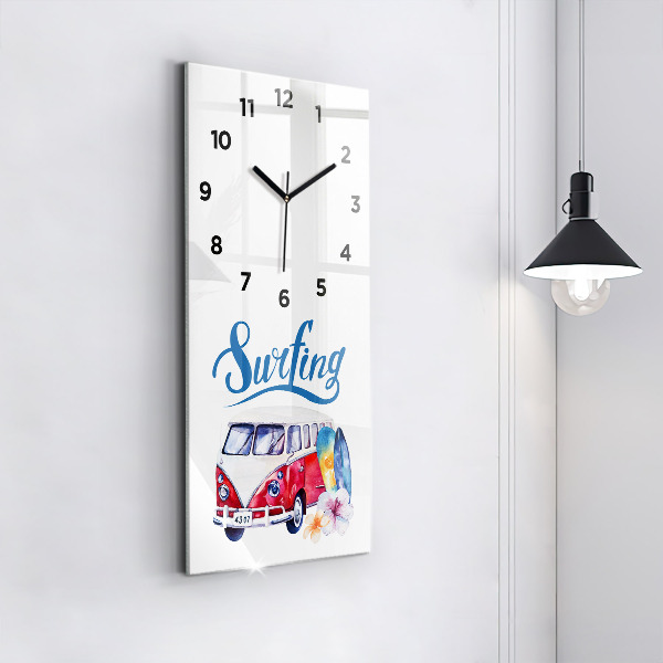 Vertical wall clock Car and Surfing sign