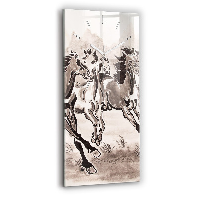 Vertical wall clock Galloping horses