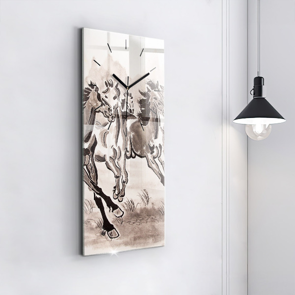 Vertical wall clock Galloping horses