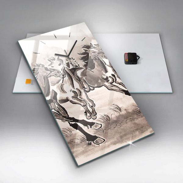 Vertical wall clock Galloping horses