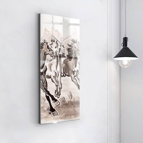Vertical wall clock Galloping horses