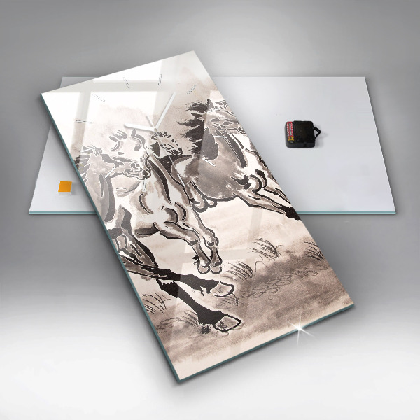 Vertical wall clock Galloping horses