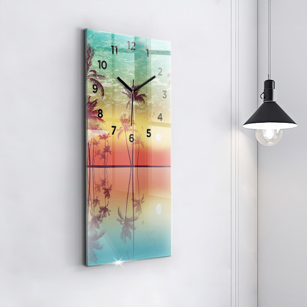 Vertical wall clock Tropical palm trees
