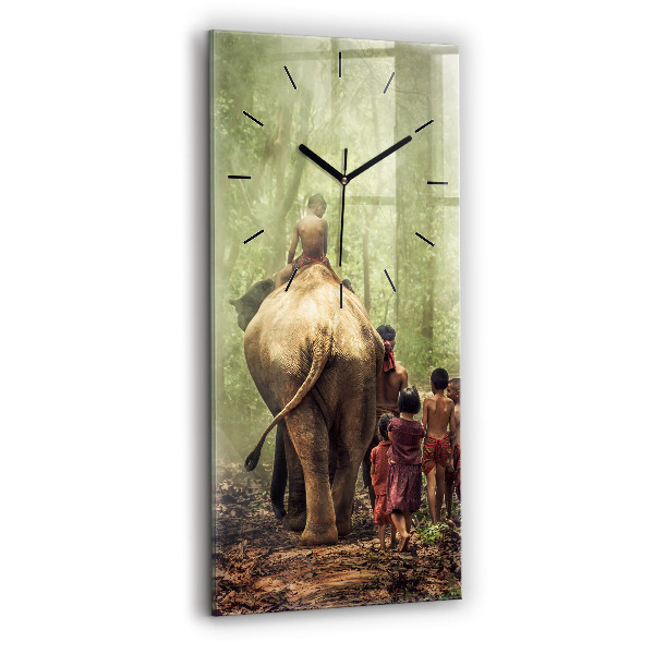 Vertical wall clock Children leading an elephant