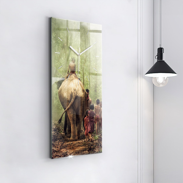 Vertical wall clock Children leading an elephant