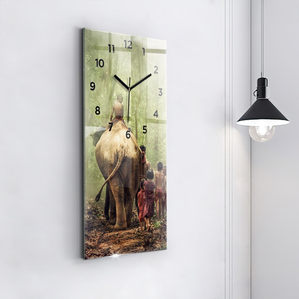 Vertical wall clock Children leading an elephant