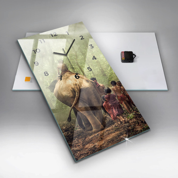 Vertical wall clock Children leading an elephant