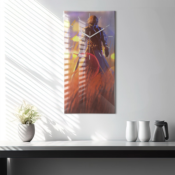 Vertical wall clock Knight with a sword