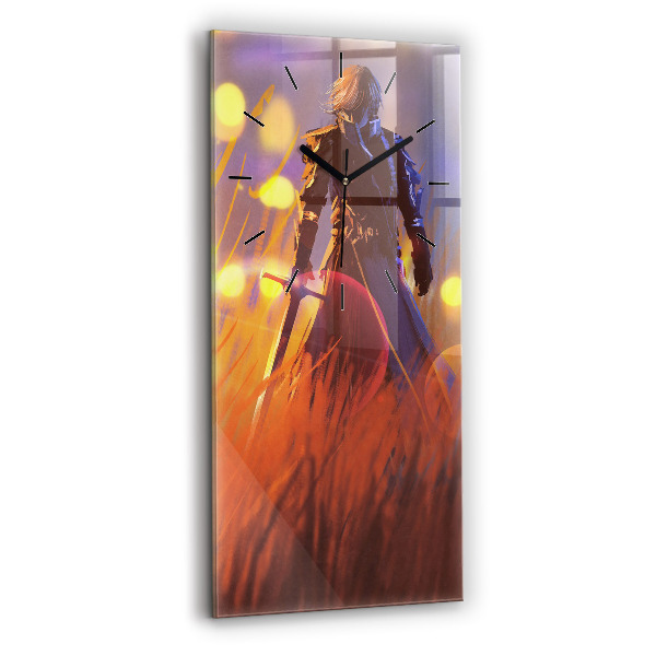 Vertical wall clock Knight with a sword