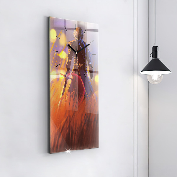 Vertical wall clock Knight with a sword