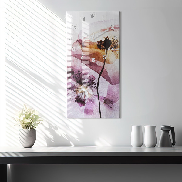 Vertical wall clock Dry poppy flowers