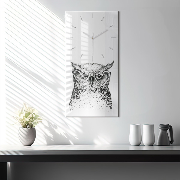 Vertical wall clock Drawn owl with glasses