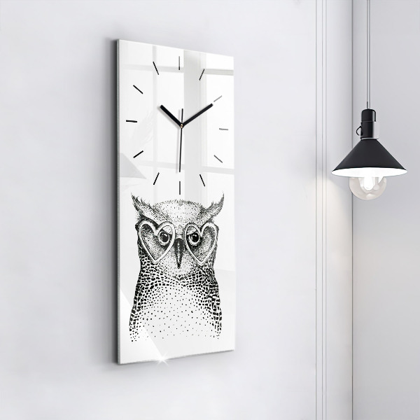Vertical wall clock Drawn owl with glasses