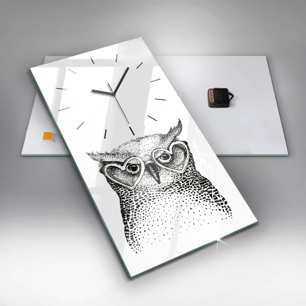 Vertical wall clock Drawn owl with glasses