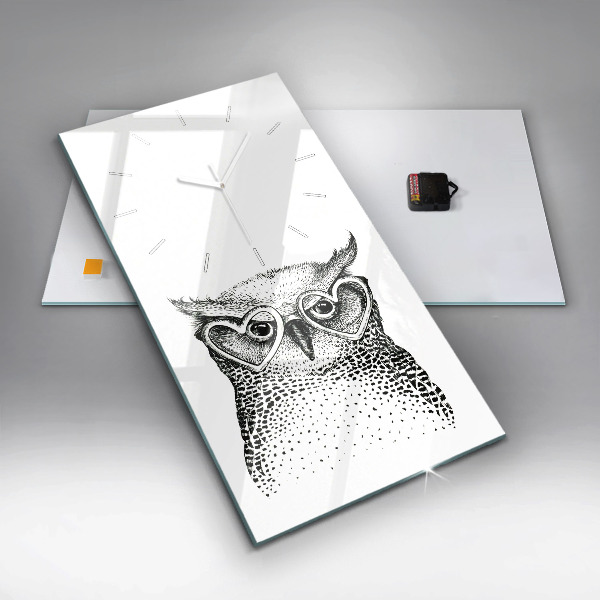 Vertical wall clock Drawn owl with glasses