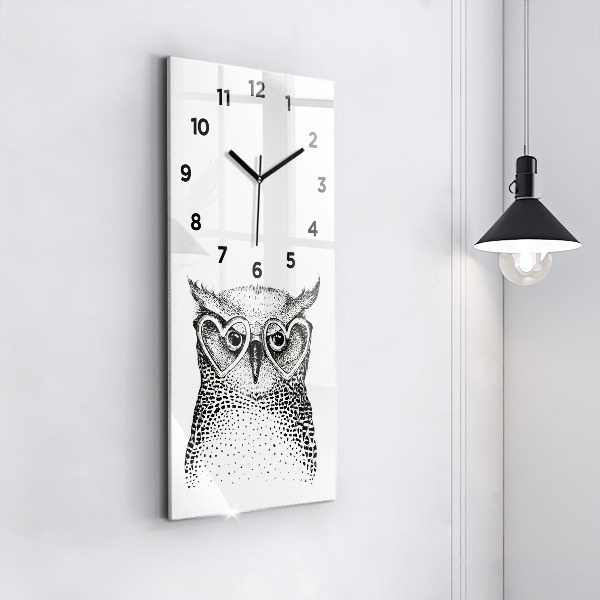 Vertical wall clock Drawn owl with glasses