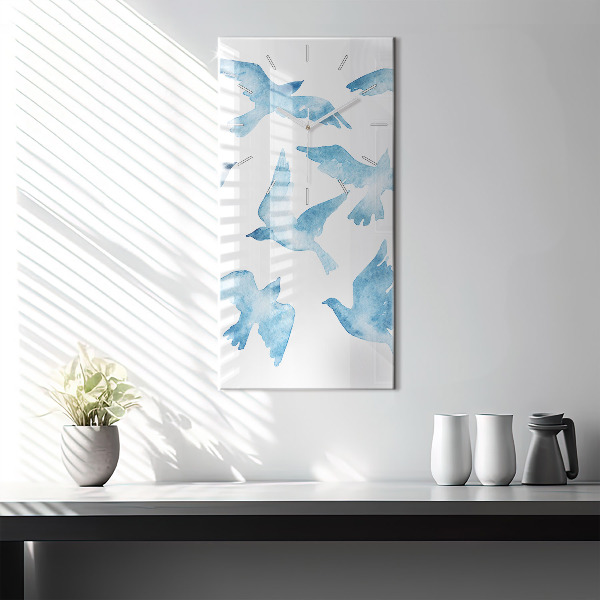 Vertical wall clock Flying blue birds