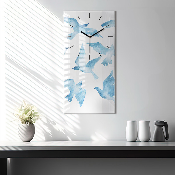 Vertical wall clock Flying blue birds