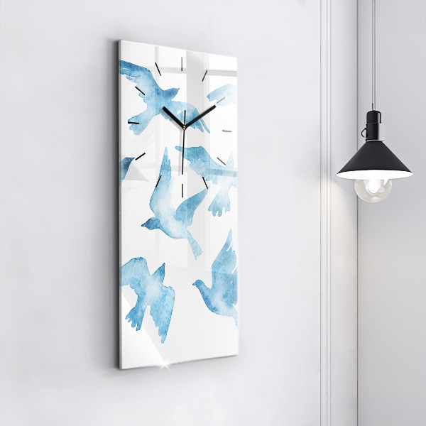 Vertical wall clock Flying blue birds
