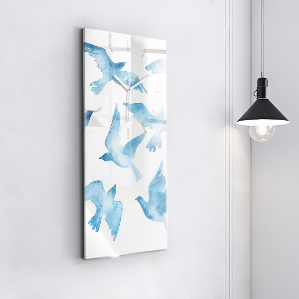 Vertical wall clock Flying blue birds