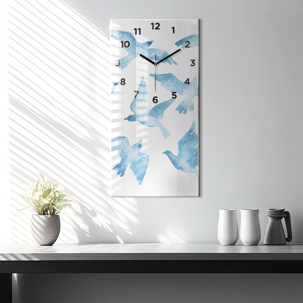 Vertical wall clock Flying blue birds
