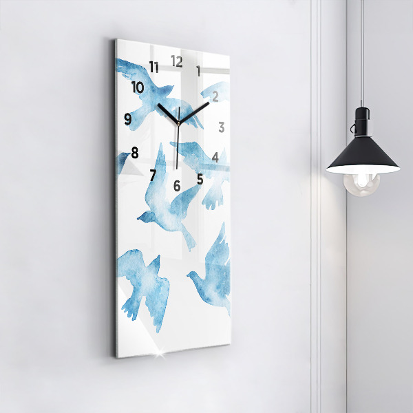 Vertical wall clock Flying blue birds