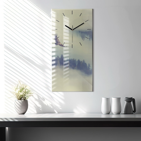 Vertical wall clock Misty forest eagle