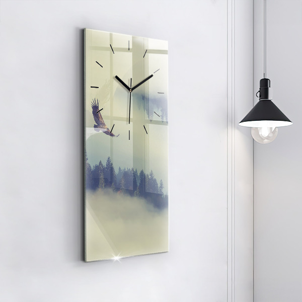 Vertical wall clock Misty forest eagle