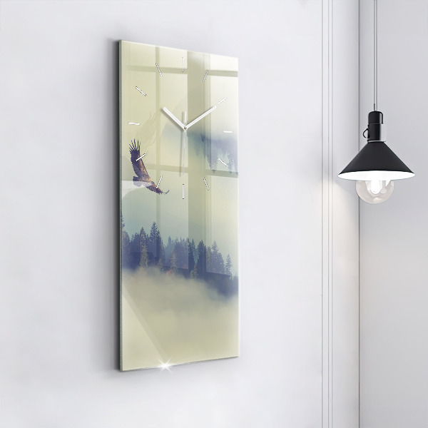 Vertical wall clock Misty forest eagle